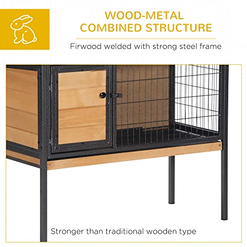 PawHut Rabbit Hutch Elevated Bunny Cage Metal Frame No Leak Tray Natural | Small Animal Habitat, Metal Wire Pan, Openable Water-Resistant Asphalt Roof, for Rabbits Chickens Ducks, Indoor/Outdoor - color: Natural Wood