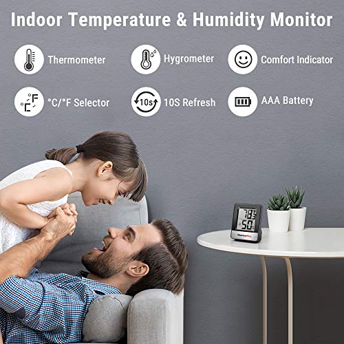 TempPro TP49 Digital Hygrometer Indoor Thermometer | Humidity Meter Room Thermometer with Temperature and Humidity Monitor Mini Hygrometer (Previously ThermoPro) - color: White Indoor Thermometer