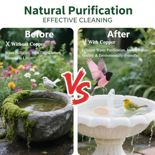 Bird Bath Copper Disk 99.98% 0.6mm Thickness (1Pcs,10cm/0.39inch) | Triple-point support fits bird baths & bowls, reduces mineral buildup, ideal gift for bird lovers, outdoor garden decor
