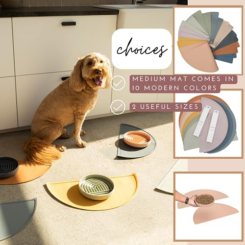 Waterproof Silicone Dog Food Mat – Medium Size Non-Slip Pet Bowl Mat, Raised Edge Design, Easy-to-Clean Pet Food Placemat for Dog & Cat Bowls, 21" Across x 10.5" Deep - Terracotta - color: Terracota, size: Medium