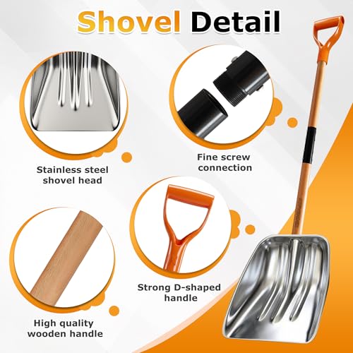 Scoop Shovel, Snow Shovel for Driveway, Non-Slip Wood Handle, D-Handle | Clear Snow, Gravel & Debris Quickly from Driveways and Yards! Wide Heavy Shovel Blade Moves More Material with Less Effort
