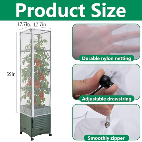 2 Pcs Garden Bird Netting Plant Cover for Square Tomato Cage, 59" x 17.7" Insect Bird Barrier Tomato Cage Net with Zipper & Drawstring, Tomato Trellis Netting Protection Cover for Protecting Plants - color: 2 Pcs, size: 59 x 17.7 inch