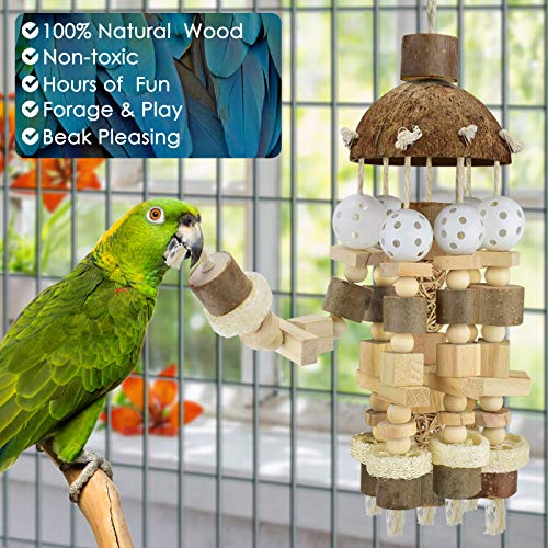 KATUMO Bird Toy, Large Parrot Natural Wooden Blocks Chewing Toy Suits for African Grey Cockatoos Amazon Parrots Large Medium Birds - style: Plastic ball