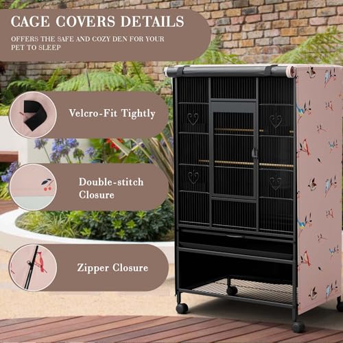 Tchvt Ultra Blackout Birdcage Cover, Max Light Blocking for Night Fright | Good Night,210D Oxford, Breathable, Machine Washable, Zipper Panel, Fits 19-38" Tall Cages,Calming Dark for Birds,Bird Design - color: Bird Designs, size: M-26x19x40 inch