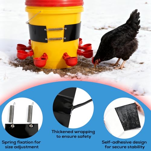 Chicken Water Heater Thermo Bucket Belt Heated Strap for 5 Gallon Barrel, 40W Silicone Rubber Heating Band for Chicken Waterers with 6.5 ft Power Cord