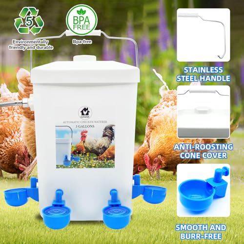 Automatic Chicken Waterer Float Controlled, 3 Gallons Poultry Waterer Dispenser with Hose Attachment, Poultry Automatic Drinking Accessories for Chicks, Duck, Goose, Turkey - size: 3 Gallon with water cup
