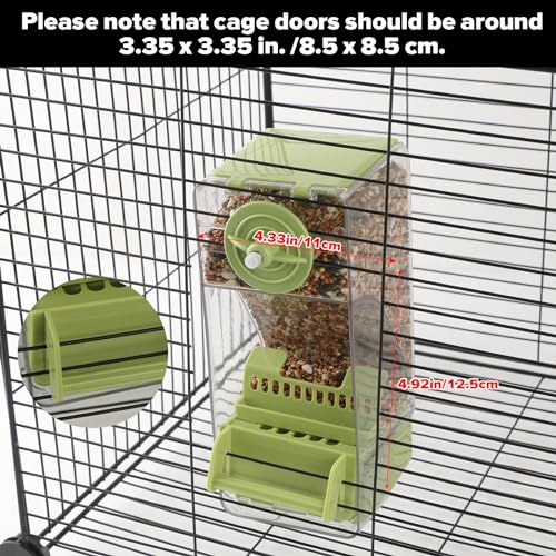 Bird Feeder No Mess 2PCS Automatic Clear Bird Seed Food Container Acrylic Parrot Feeder Dispenser Cage Accessories for Parakeet Budgies Cockatoo Canary Love Bird (Green) - color: Green
