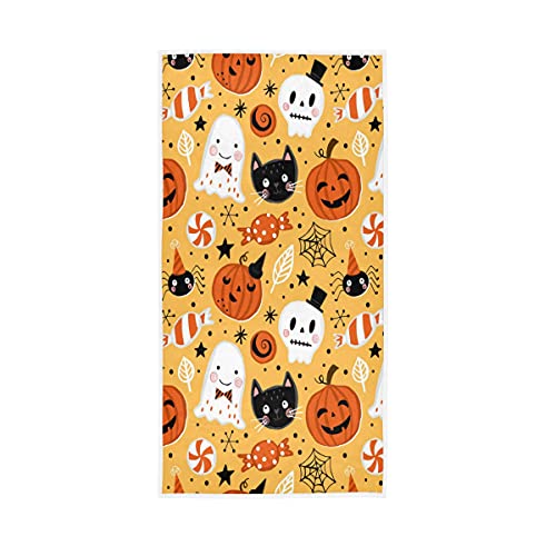 senya Halloween Pumpkin Ghost Hand Towel Ultra Soft Luxury Towels for Bathroom 30"x15" - color: Yellow