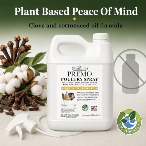 Premo Guard Natural Poultry Spray – Kills Scaly Leg Mites, Fleas, & Lice | Treats Chicken, Duck, Geese Pests, Spray Directly on Birds and Coops, Natural Plant Based Oils, Control & Prevention - size: 128 Fl Oz (Pack of 1)