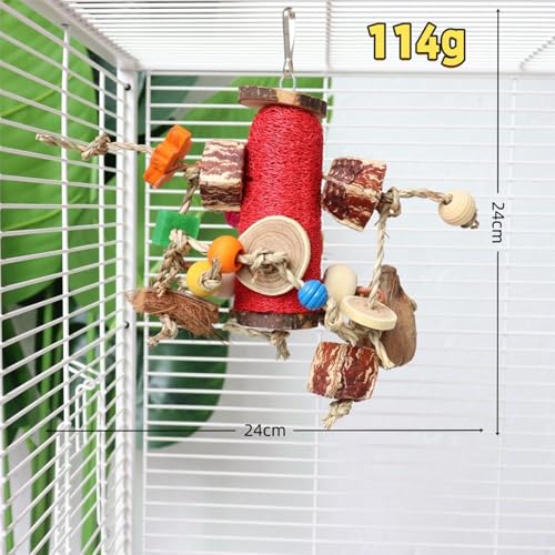 Natural Loofah Parrot Chew Toy - Hanging Bird Shredding Foraging Toy with Colorful Rope, Wood Blocks & Beads for Macaws, Cockatoos, African Grey, Conures - Bird Cage Chewing Entertainment Toy.