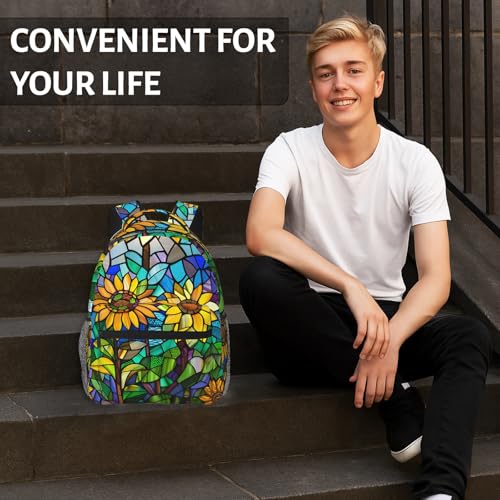 Stained Glass Sunflower Backpack for Women Teen Girls School Laptop College Blue and Yellow Floral Backpacks for Gifts Travel Hiking Work Camping, Polyester Lightweight Colorful Bookbag Back Pack - color: Sunflower47