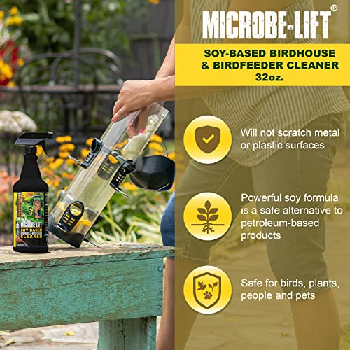 Microbe-Lift Soy-Based Bird Feeder & Bird Bath Cleaner Spray – 32 Oz – Safe Cleaning Solution for Birdhouses, Feeders, & Baths – Deodorizer & Non-Toxic Spray for Birds