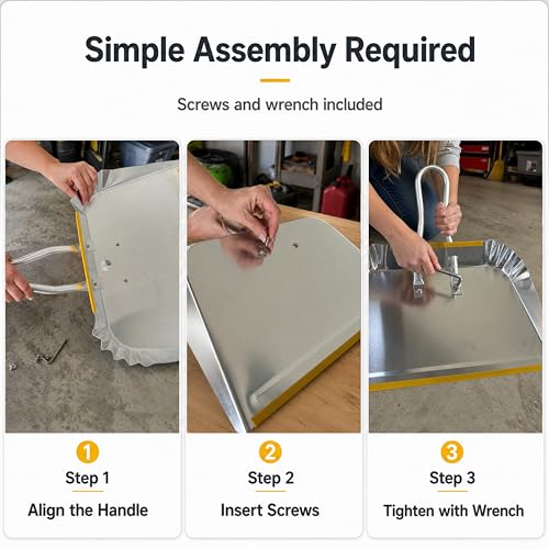 17" Heavy Duty Metal Dust Pan with Brush Set | Large Wide Mouth Dustpan with Stiff Bristle Cleaning Brush for Garage, Wood Stove, Workshop and Outdoor Cleanup, Silver - size: 1 Count (Pack of 1) with Brush