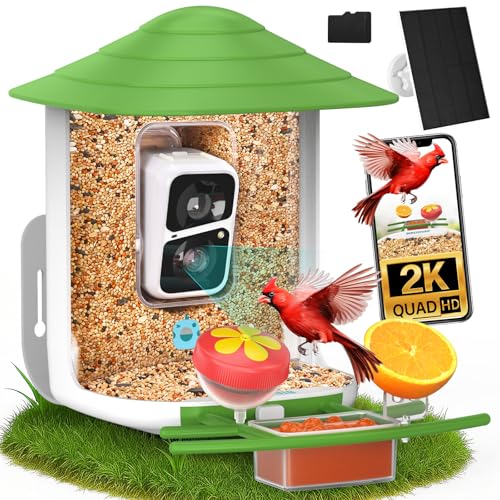 birdsnap® TUC Bird Feeder with Camera Solar Powered 2K Video with 32GB Card | AI Bird Species Identification, Squirrel-Proof, IP65 Waterproof, Outdoor Wireless, 2.4G WiFi, Gift for Mom Dad Bird Lovers - color: Green