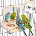 Bird Perch Platform Toy with Mirror, Standing Rack & Stainless Steel Bowl - Wooden Play & Exercise Gym Stand, Cage Accessory for Cockatoos, Lovebirds, Budgies, Pacific Parrotlets & Canaries