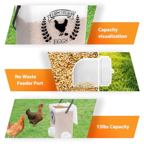 ‎Tgeyd Backyard Chicken Feeder & Waterer Set – No-Waste Feeding Station for Coop & Run, Gravity Water Cups, Feed Storage Container (3 Gal/15 LB)