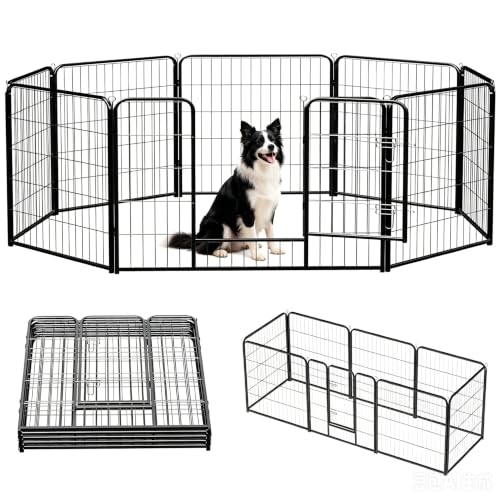 NEWBULIG Dog Playpen Indoor 8 Panels 32 Inch, Metal Outdoor Dog Fence Pen | Heavy Duty Metal Exercise Pen, Foldable Portable, RV Camping, Yard Garden, Small Medium Dogs Pet Pen - color: Basic Black, size: 32IN