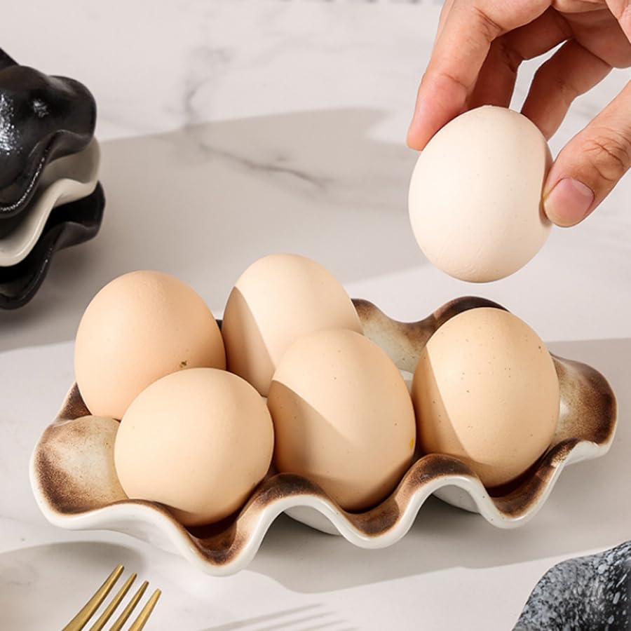 ARFUKA White Ceramic Egg Basket Egg Tray for Refrigerator and Countertop Egg Container Eggs Keeper Storage Organizer