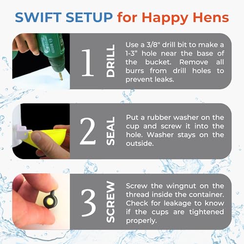 Lil'Clucker - Large Automatic Chicken Waterer Cups Suitable for Ducks, Geese, Turkeys, and Bunny Rabbit - Water Feeder Kit - Poultry Waterer (Yellow, 8 Pack) - color: Yellow, size: 8 Pack