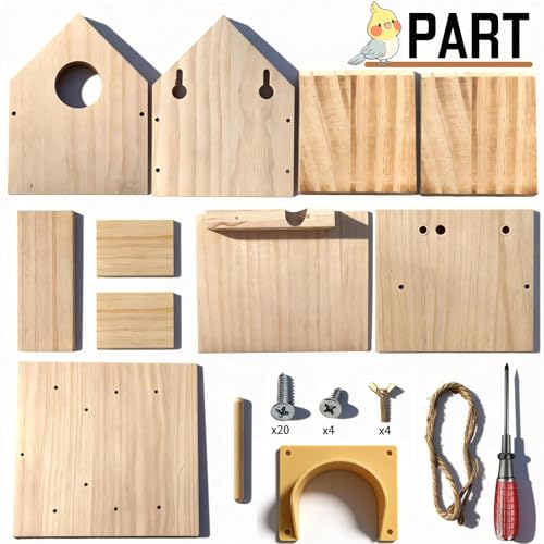 Hanging Bird House for Outside Clearance, Cedar Wooden Bird House to Paint for Finch Bluebird Cardinals, Bird Nest Feeder W/Rain Awning Kit for Outdoor Backyard Courtyard Patio Decor (DIY Detachable) - style: 1pcs Bird House