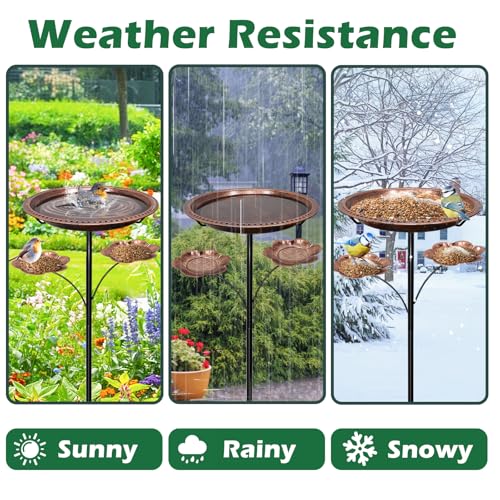 Bird Bath for Outside,Birdbaths with 2 Detachable Flower Feeders | Metal 5 Prongs Base,Detachable Bowl,Easy Clean/Install,37"H Freestanding Birdbath for Garden,lawn,yard,patio,Antique Bronze - color: Antique Bronze