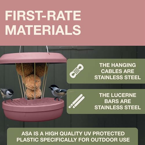 SWISSINNO Bird Feeders - No Mess Fat Ball/Suet Feeder for Outdoors Hanging - Smart Birds Lucerne Spill Proof Wild Cardinal Bird Feeder with Integrated Seed Catcher Tray - Dusty Rose - color: Dusty Rose, style: Lucerne