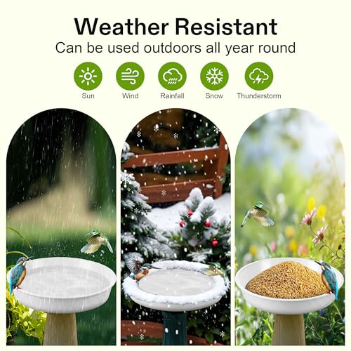 3 Pcs Plastic Bird Bath Bowl, 14”Ground Bird Baths for Outdoor, White | Large Durable Birds Bath Dish for Garden Yard, Birds Water Bowl Feeder Tray Replacement, Weather Resistant ABS Plastic - color: White
