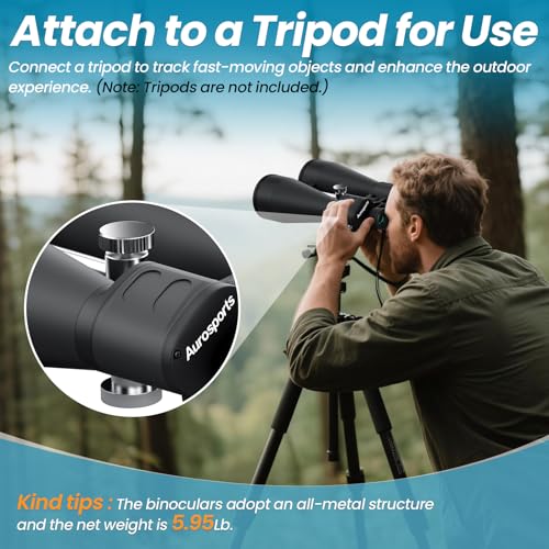 Aurosports 20x80 High Powered Binoculars, 80mm Large Aperture for Adults | Clear low light vision, Long range, 80mm objective lens - size: 20x80