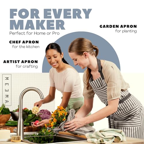 Chef Aprons for Women with Pockets, Adjustable Bib Aprons for Cooking - color: Charcoal Striped