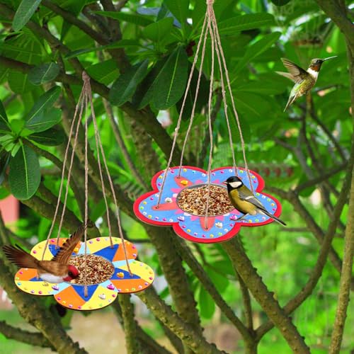 CroBlissful 12 Pack Bird Feeder Craft Kits for Kids DIY Your Own Bird Feeders with Paint and Paintbrushes Wooden Arts and Crafts for Kid Ornaments to Paint Feeders Craft for Garden(Flower Shape) - style: Flower Shape