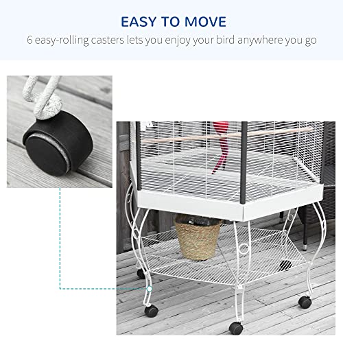 PawHut 44" Hexagon Covered Canopy Portable Aviary Flight Bird Cage With Storage | Hexagon