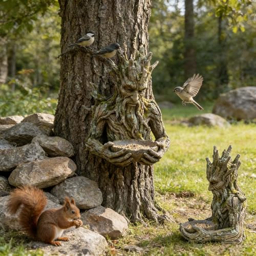 The Quiet Offering A Tree-Integrated Bird Feeding Sculpture, Artificial Millennial Ancient Tree Bird Feeder with Hidden Keyhole Hanger, Unique Patio, Yard, Garden Ornament for Birds Lovers (A)