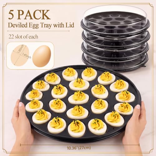 Shellwei 5 Pack Extra Large Deviled Egg Containers with Lids | Holds 110 Eggs Total (22 Each), Disposable Deviled Egg Tray Stackable Platters Trays for Party, Picnic & Fridge Storage - style: 22 Each