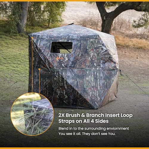 Hunting Stealth Deer Blind Shelter, Camping, Camouflage | 270° Vision 4.8x4.8 Ft Pop-up 2-3 Person See-Through, Magnetic Door, Sliding Windows and Backpack Carry Bag, Beach, Fishing