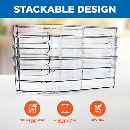 NutriChef Set of 8 Refrigerator Bins-4 Wide and 4 Narrow Stackable Fridge Organizers for Freezer, Kitchen, Countertops, Cabinets-Designed with Practical Carry Handles and Interior, 8 containers, Clear - style: 8-Piece