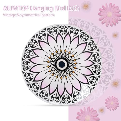 Hanging Bird Baths Outdoor Glass Flower Birdfeeder Garden Yard Decor | 12 Inch Hanging Bird Bath for Outside, Flower Glass Bird Water Bowl Bird Feeder for Garden, Lawn and Yard Decor - color: lotus