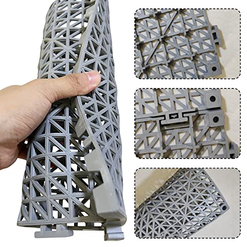 12 Pack Modular Interlocking Cushion 11.6" x 11.6" Rubber Mat Floor Tile Mats Drain Pool Patio Balcony Yard Pet Area Washer Pad(Gray) - size: gray