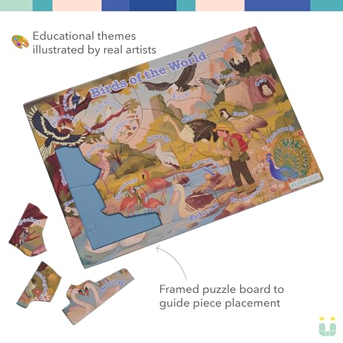'Birds of the World' 25 Piece Puzzle with Frame for Kids Ages 3-5 | Lost Piece Guarantee | Unique Shapes | Child-Centric Design | Educational Toy for Cognitive Development, STEM, Fine Motor