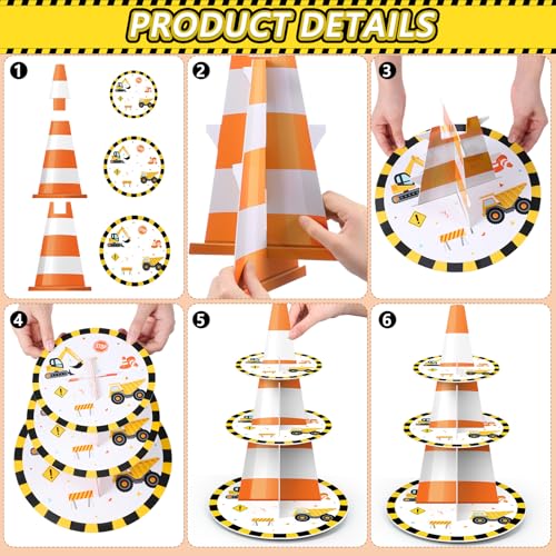 3 Tier Construction Theme Cupcake Stand Decoration Truck Birthday Party Cupcake Tower Dump Truck Car Dessert Holder for Construction Baby Shower Birthday Party Supplies - style: Construction