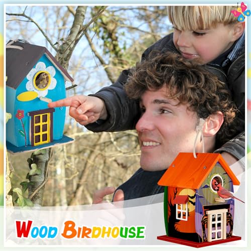 Liliful Wooden Bird House Kits, Build It Yourself Woodworking Kit for Adult Kids 4-8, 8-12 with Paint and Paintbrushes, Solid Weather Proof Natural Pine Wood, Pre Drilled(1 Pack,Rural Style) - style: Rural Style