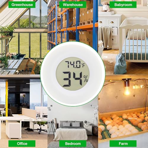 10-Pack Mini Thermometer Hygrometer, Small Digital Electronic Temperature Humidity Meters Gauge Indoor LCD Display for Greenhouse, Garden, Cellar, Fridge, Mason Jar(White)