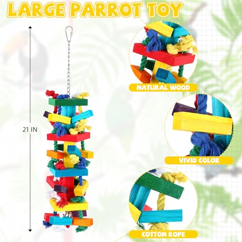 Soulchen 4 Pcs Extra Large Bird Parrot Toy Set Natural Wooden Chewing Toy, Rattan Ball, Wood Nut Loofah String (Bagged) for Large Medium Macaws, African Grey, Parrots (Wooden Block) - style: Wooden Block
