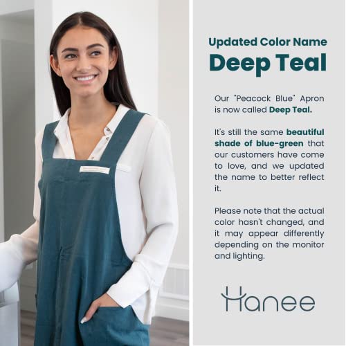 Cotton Aprons for Women and Men | Cross-Back Apron with Pockets - color: Deep Teal