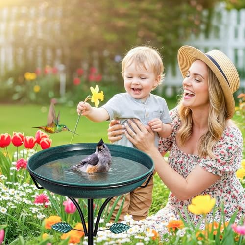 Metal Bird Bath for Outdoor, Vintage Free Standing Birdbathswith Metal Stake Stand,Detachable Bird Baths Feeder Bowl for Garden Patio Yard Lawn Decor,Upgraded 5-Pronged Base (Green) - color: Vintage Green