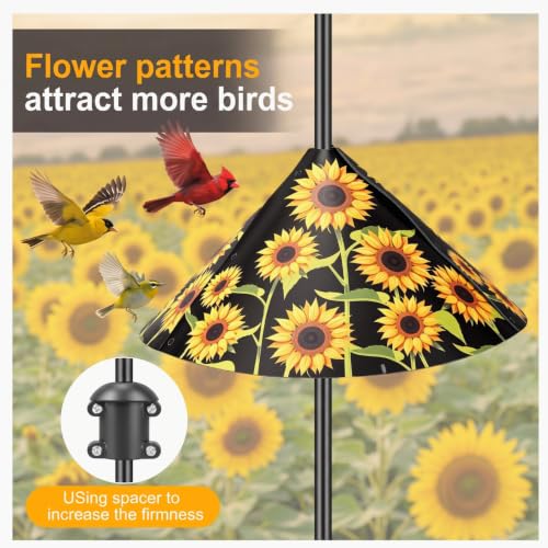 18.5 Inch Sunflower Squirrel Baffle for Bird Feeder Pole, Large Birds Attract Squirrel Proof with Non-slip Pad, Chew Proof Plastic Bird House Rain Guard Accessories for Shepherds Hook Outside
