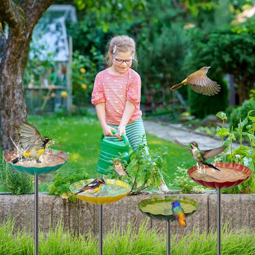 Metal Flower Bird Bath for Outside, Small Hummingbird Bath Bowl Detachable Birdfeeder Bowl Garden Decor for Outdoor Yard Lawn (4PCS-Flowers) - style: 4PCS-Flowers