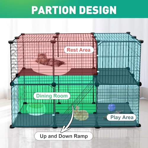 VISCOO 41 Panels Pet Playpen, 35.4" x 23.6" x 23.6" Small Animal Playpen | Rabbit Cage for Guinea Pigs,Bunny,Hedgehogs, with 2 Doors, Puppy Play Pen Indoor Outdoor, Two-Story C&C Cage - color: 35.4" L x 23.6" W x 23.6" H, style: 41 Metal Panels
