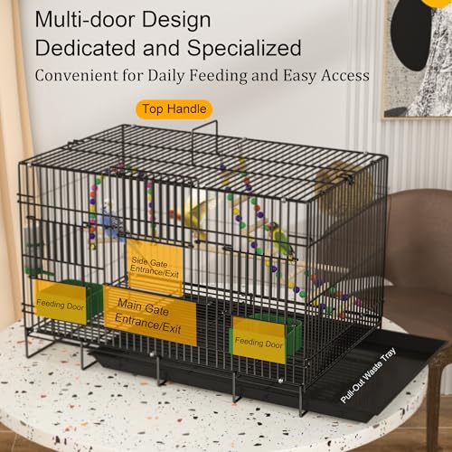 20-inch Bird Cage,Foldable Medium Small Parrot Parakeet Bird Cages for Parrots Canaries Cockatiels Lovebirds Finches Budgies Conures Pet Metal Birdcage with Slide-Out Tray and 4 Pcs Bird Toys
