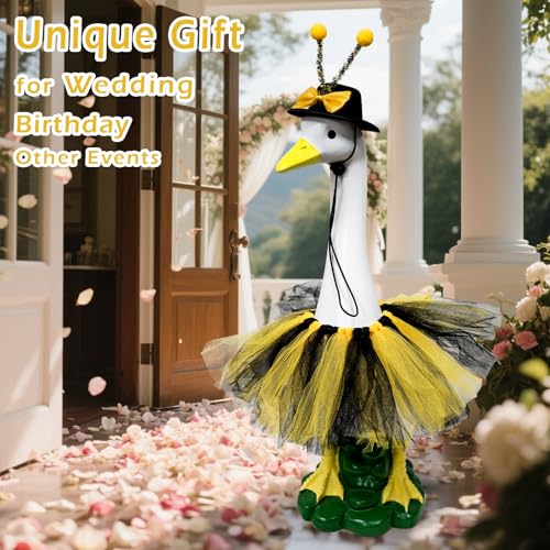 20" Porch Goose Statue with Bee Skirt Outfit, Large Resin Statues - color: Bee Hat and Skirt