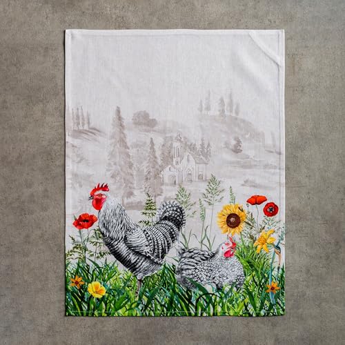Maison d' Hermine Kitchen Towels Set of 3 Reusable 100% Cotton 27.50" x 20" | Cloth Tea Dish Towels Absorbent with Hanging Loop for Kitchen Dining Party Wedding Hotel Home Spring Summer - Basse Cour - color: 026 - Basse Cour